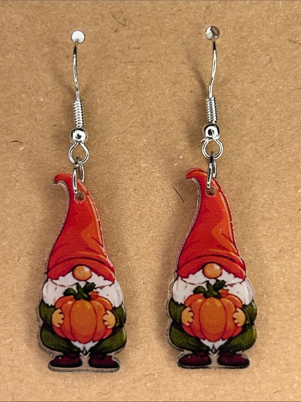 Autumn Gnome Pumpkin Dangle Earrings 2D Fashion Jewelry